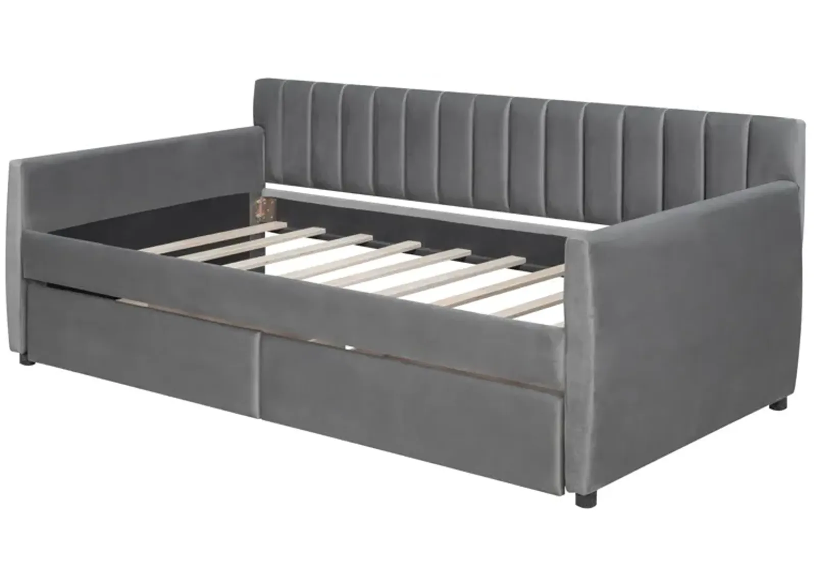 Upholstered daybed with Drawers, Wood Slat Support