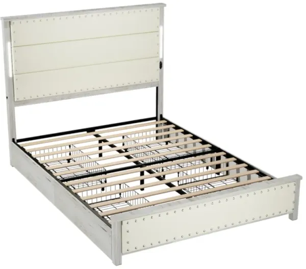 Upholstered Bed Frame with Storage Drawers LED Lights and Charging Station
