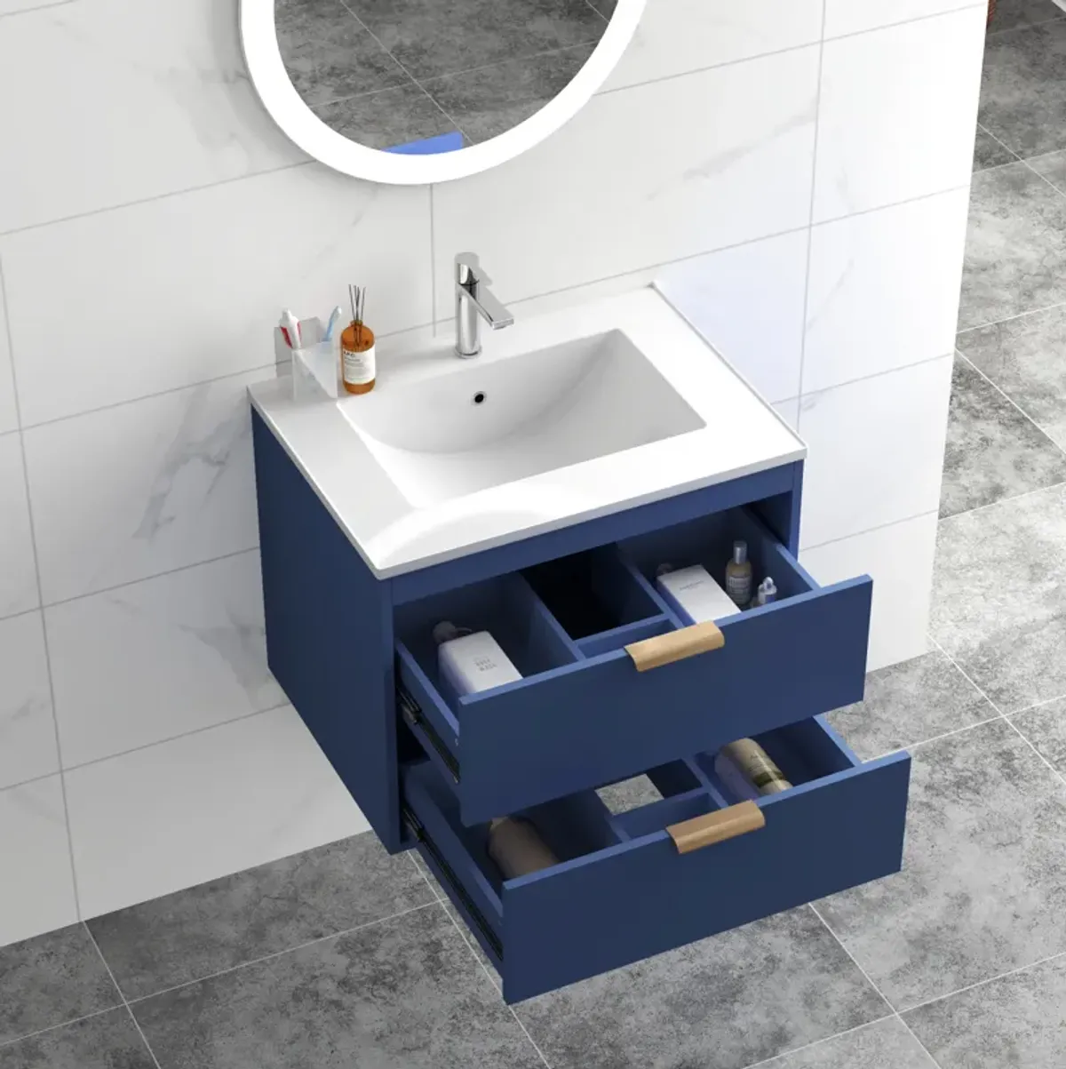 Modern Wall Mount Bathroom Vanity with Undermount Porcelain Sink and MDF Cabinet