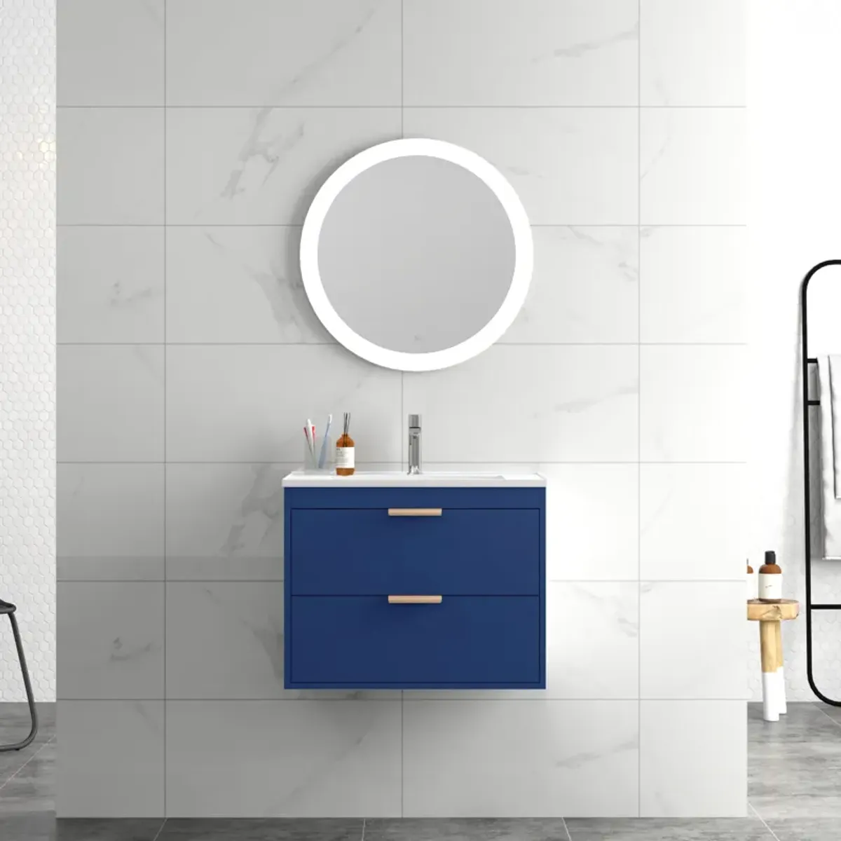 Modern Wall Mount Bathroom Vanity with Undermount Porcelain Sink and MDF Cabinet