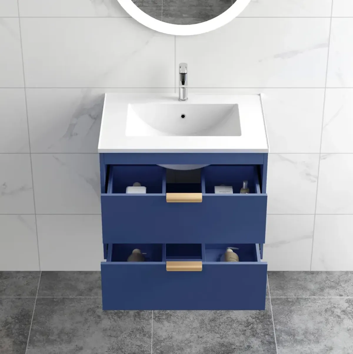 Modern Wall Mount Bathroom Vanity with Undermount Porcelain Sink and MDF Cabinet