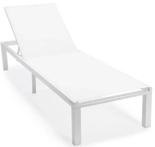 LeisureMod Marlin Patio Chaise Lounge Chair With White Aluminum Frame in Burgundy