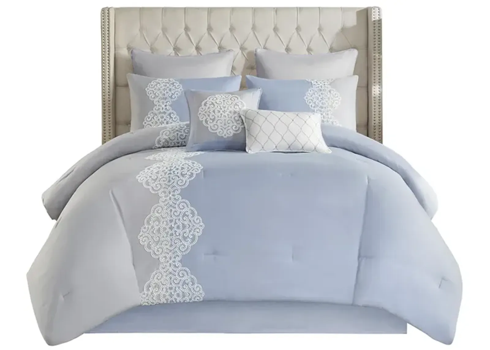 Gracie Mills Jorge 8-Piece Embroidered Brushed Microfiber Comforter Set