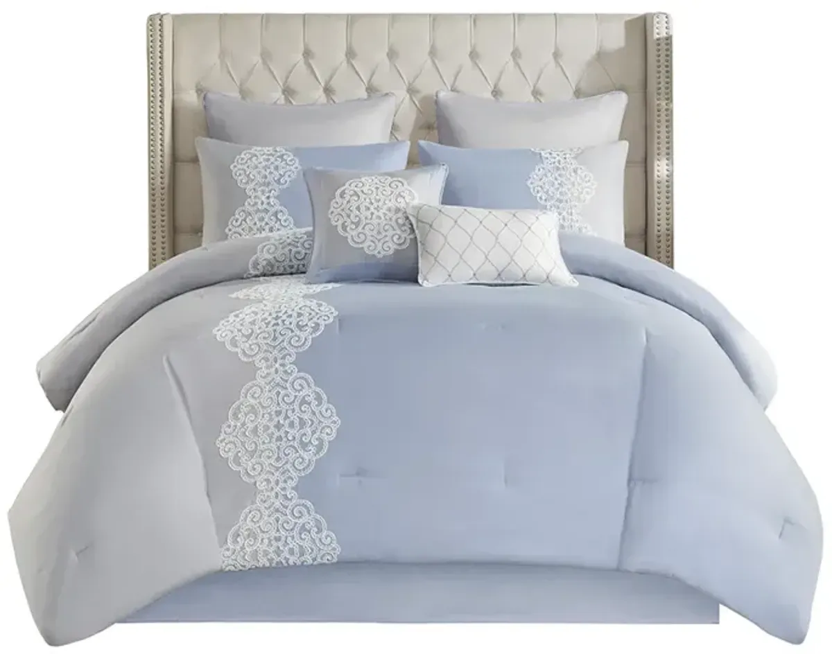 Gracie Mills Jorge 8-Piece Embroidered Brushed Microfiber Comforter Set