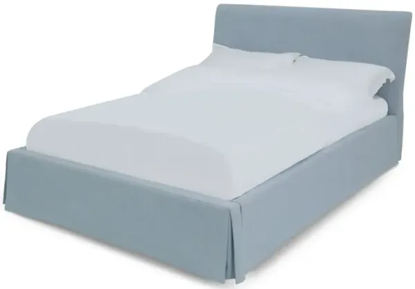 Kayla California King Storage Bed, Gray Linen Upholstery, Skirted Base - Benzara