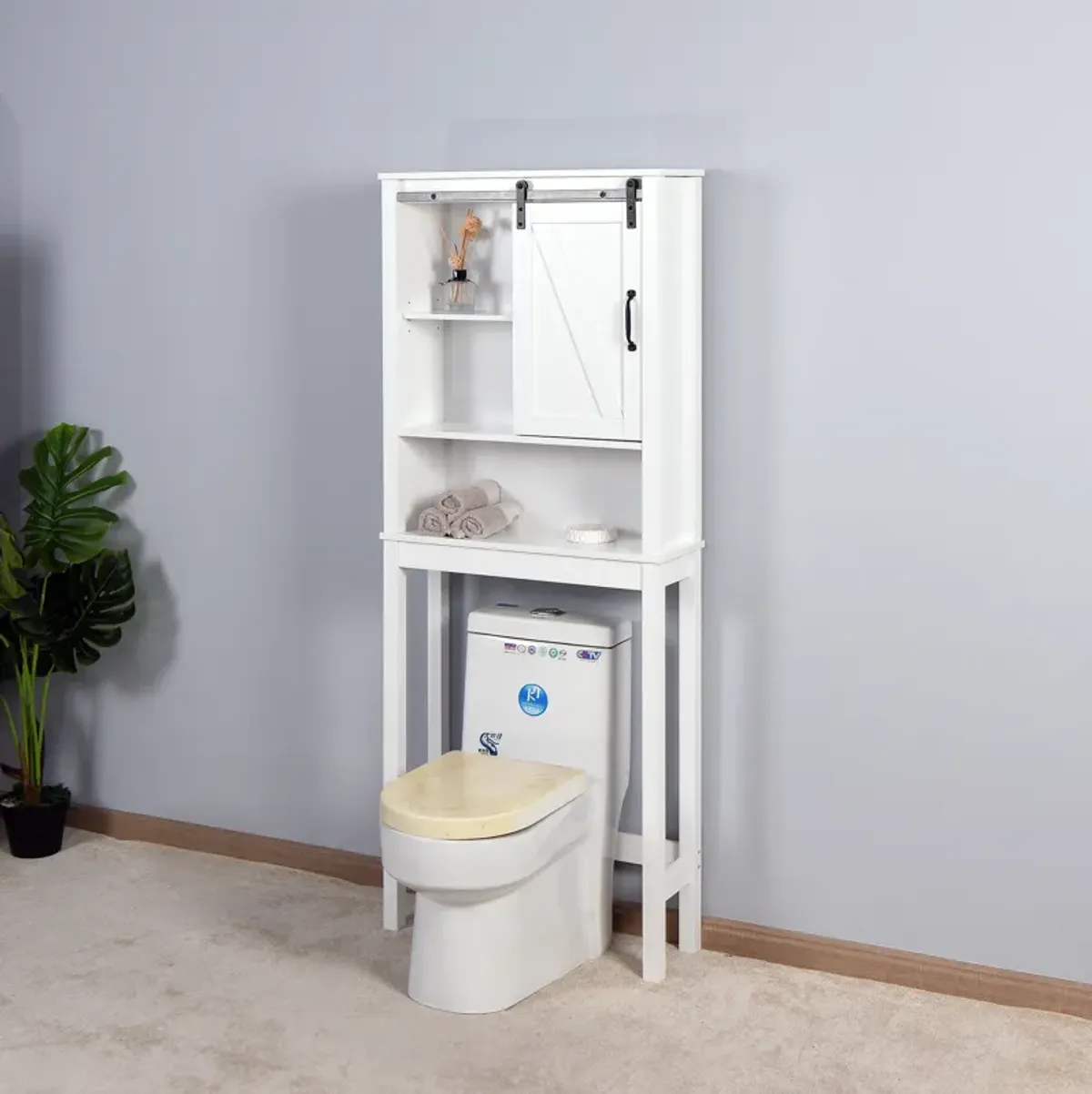 Hivvago OvertheToilet SpaceSaving Bathroom Storage Cabinet with Barn Door in