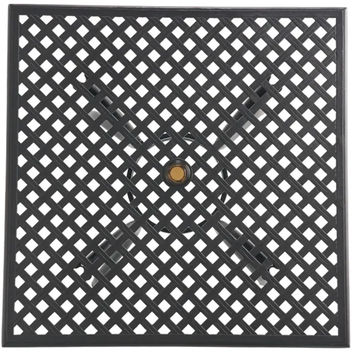 Cay Outdoor Dining Table, 40 Inch Square Top, Black Lattice Metal Design