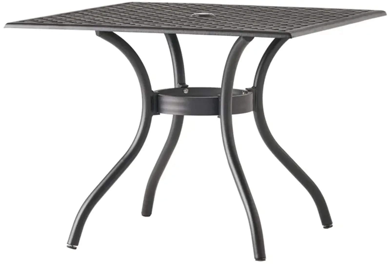 Cay Outdoor Dining Table, 40 Inch Square Top, Black Lattice Metal Design