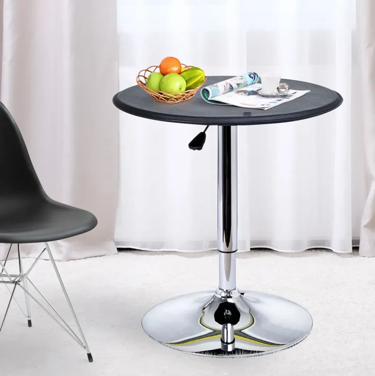 HOMCOM 25" Classic Round Adjustable Faux Leather Chrome Standing Bistro Table