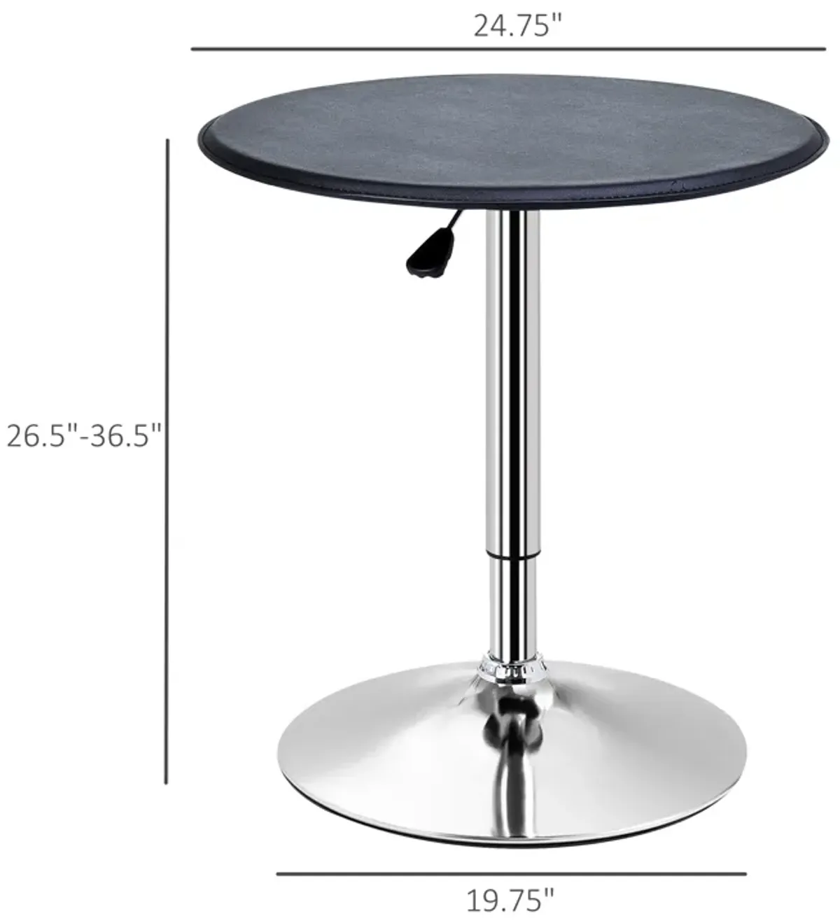 HOMCOM 25" Classic Round Adjustable Faux Leather Chrome Standing Bistro Table