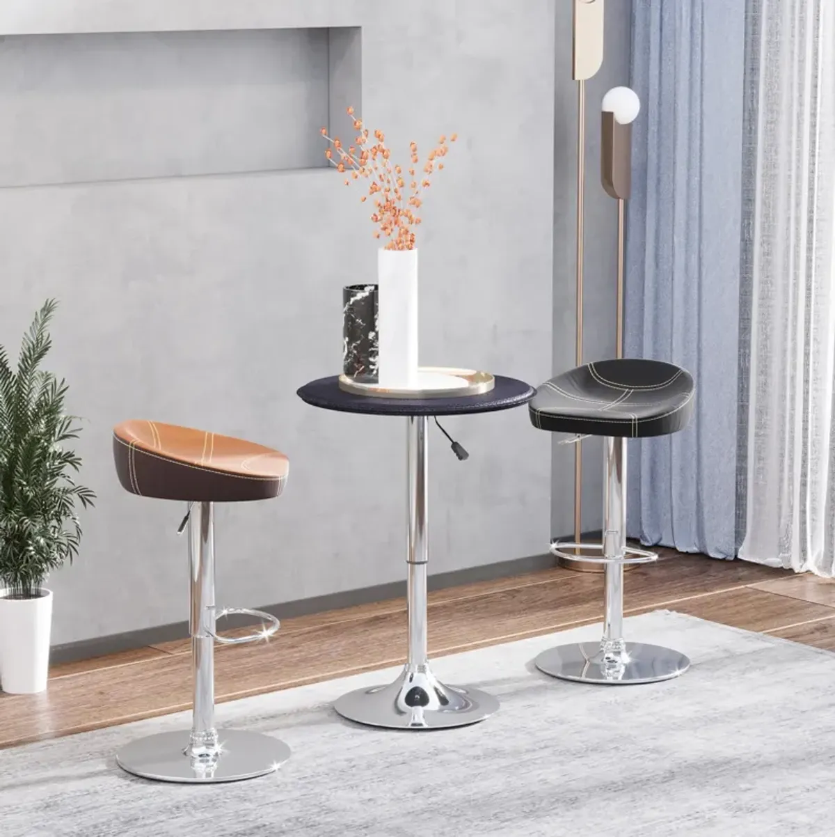 HOMCOM 25" Classic Round Adjustable Faux Leather Chrome Standing Bistro Table