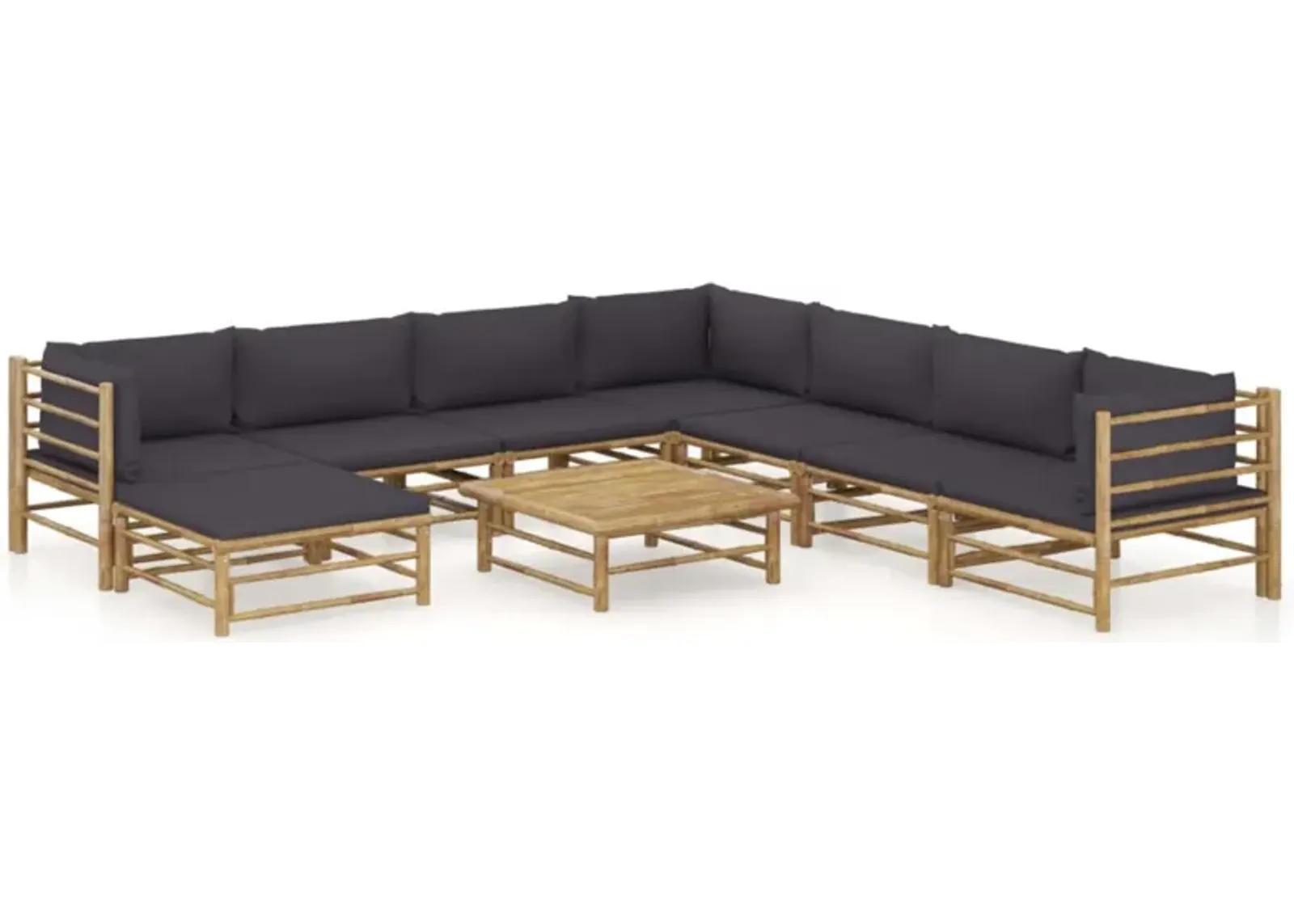 vidaXL 9 Piece Garden Lounge Set with Dark Gray Cushions Bamboo