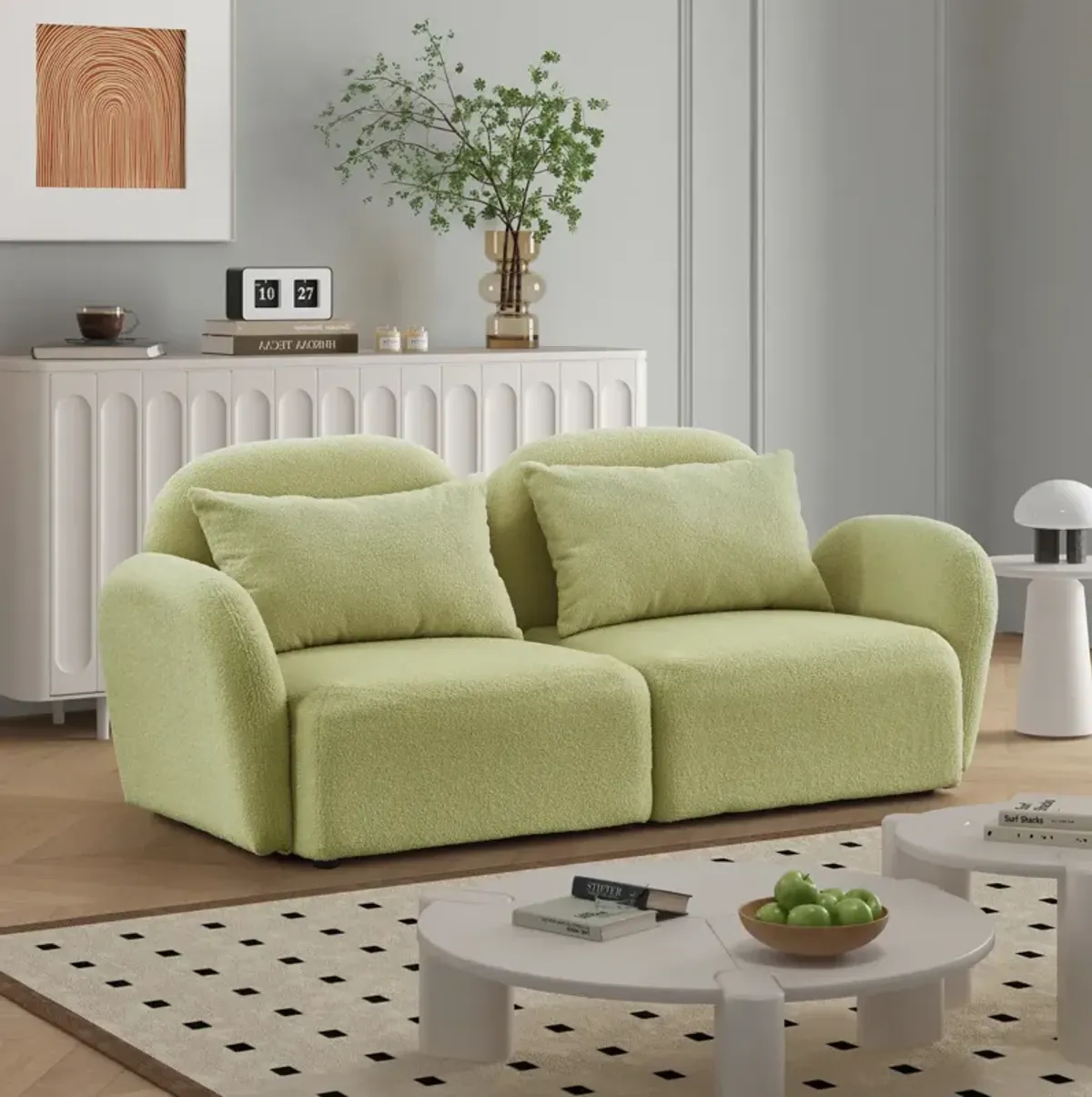 Lazy Sofa Loveseat Teddy Fabric Light Green