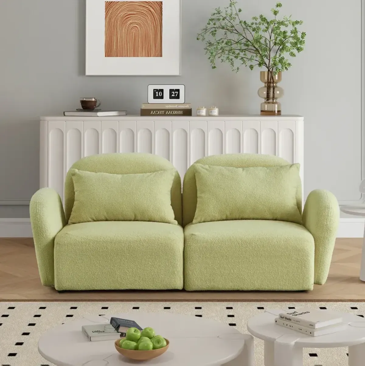 Lazy Sofa Loveseat Teddy Fabric Light Green