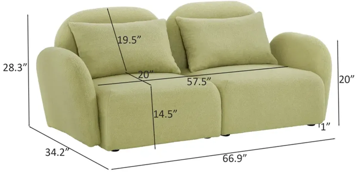 Lazy Sofa Loveseat Teddy Fabric Light Green