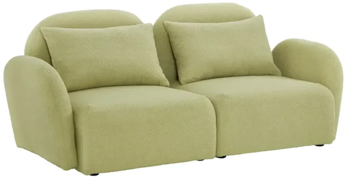 Lazy Sofa Loveseat Teddy Fabric Light Green