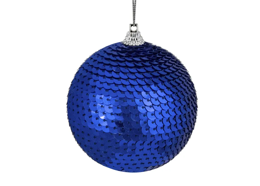 Blue Sequin Shatterproof Ball Christmas Ornament 3"