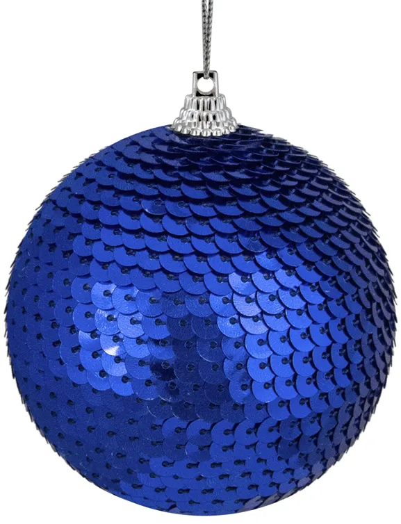 Blue Sequin Shatterproof Ball Christmas Ornament 3"