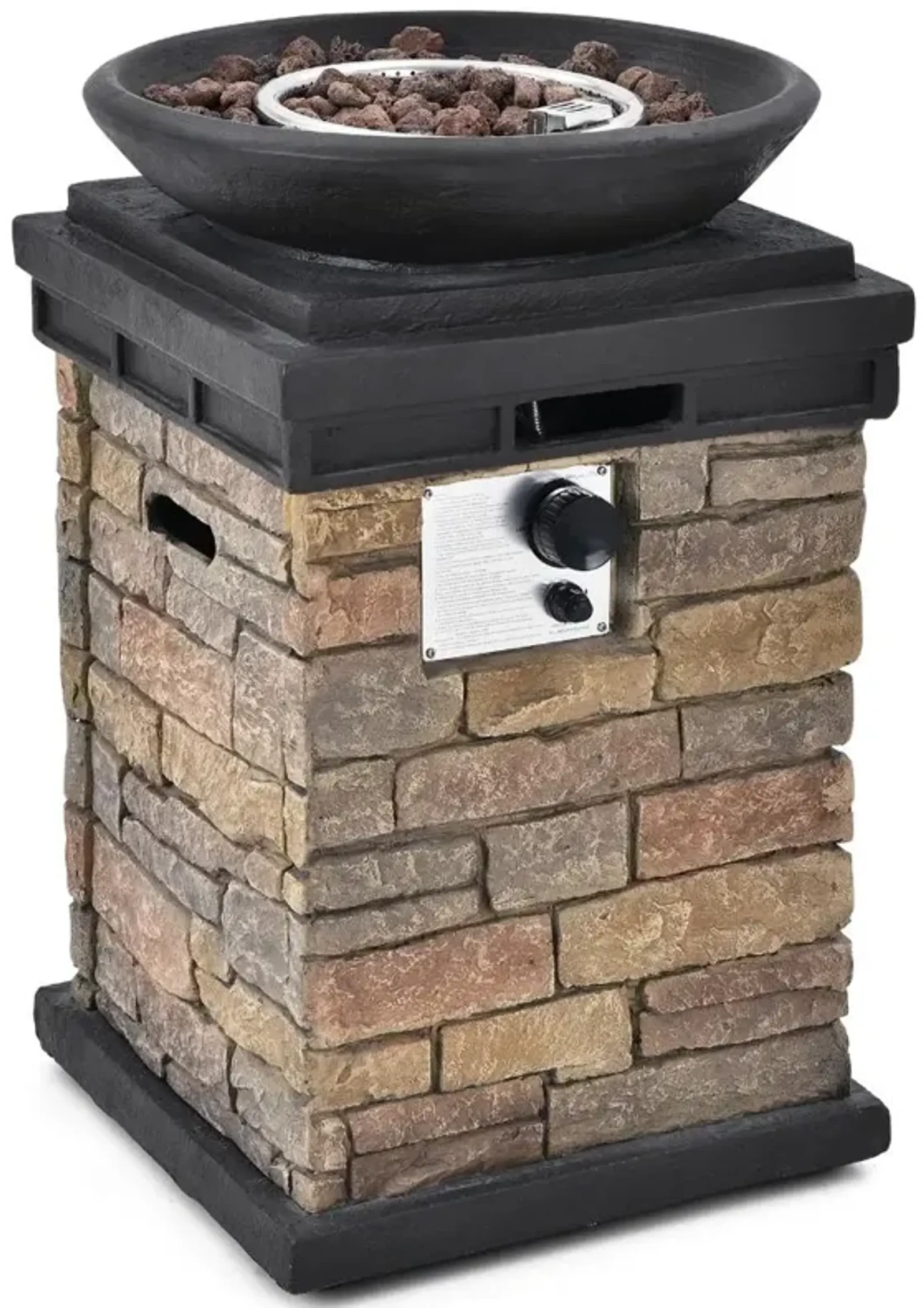 40000BTU Outdoor Propane Burning Fire Bowl Column Realistic Look Firepit Heater-Brown