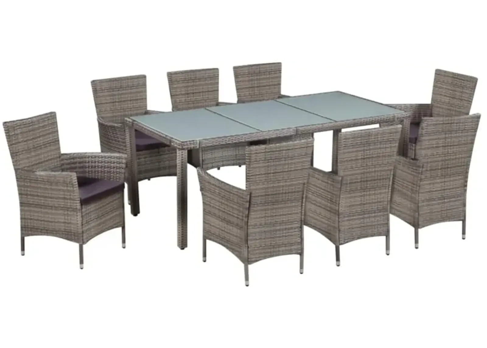 vidaXL 9 Piece Outdoor Dining Set with Cushions Poly Rattan Gray