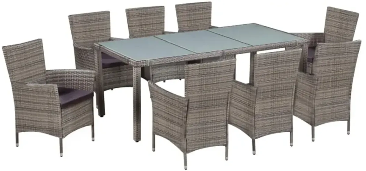 vidaXL 9 Piece Outdoor Dining Set with Cushions Poly Rattan Gray