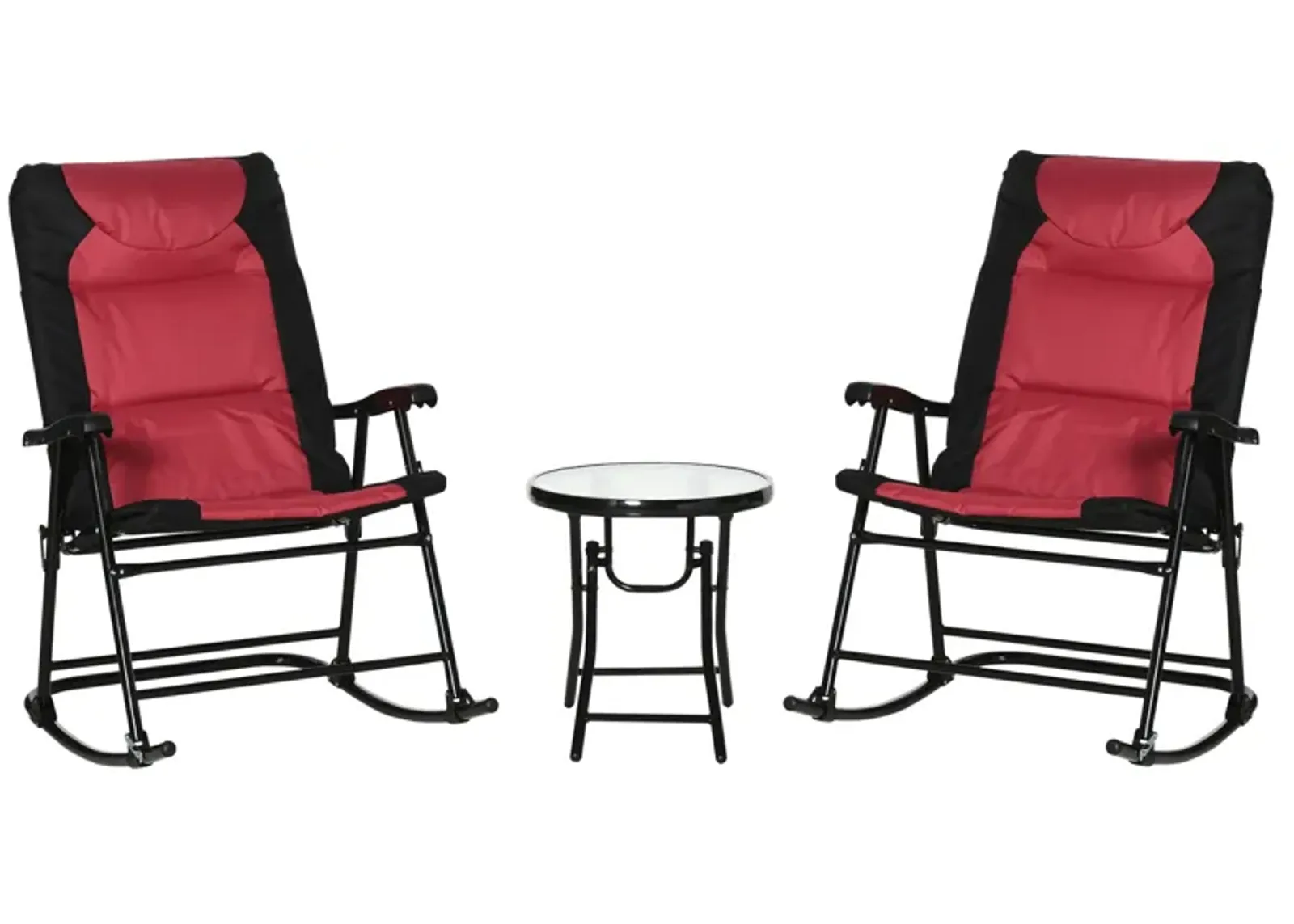 Red Bistro Trio: 3-Piece Patio Set with Glass Table & Rockers