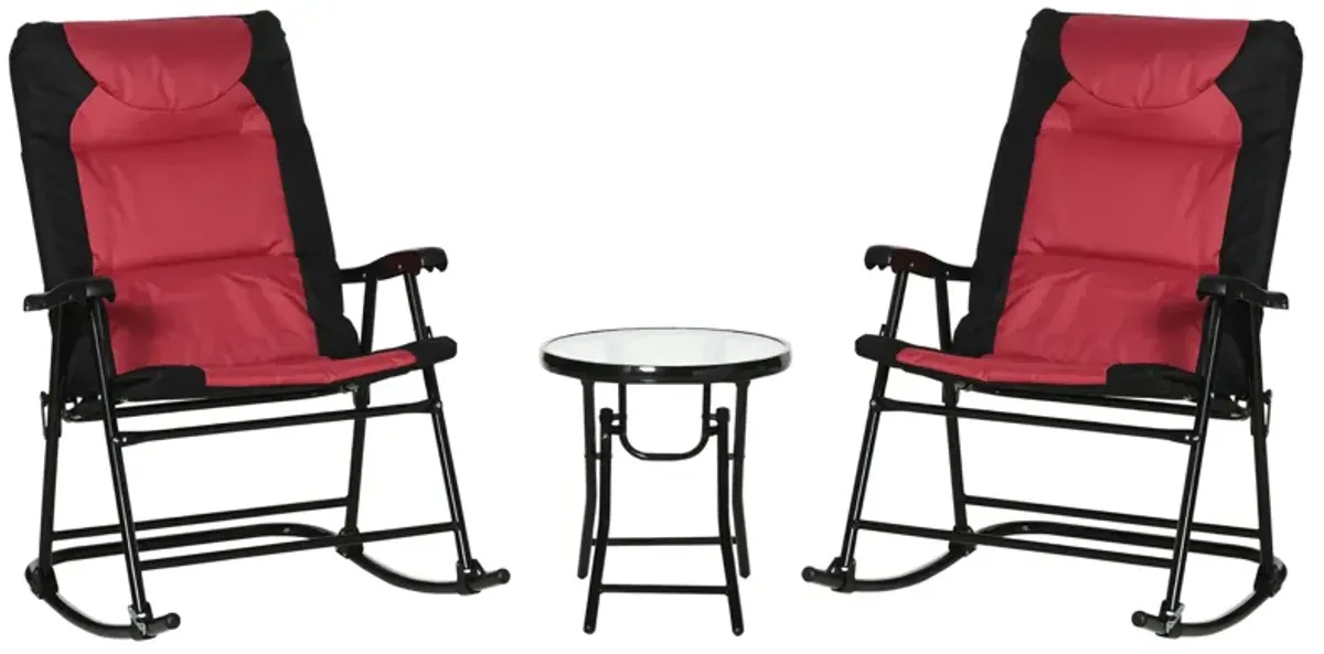 Red Bistro Trio: 3-Piece Patio Set with Glass Table & Rockers