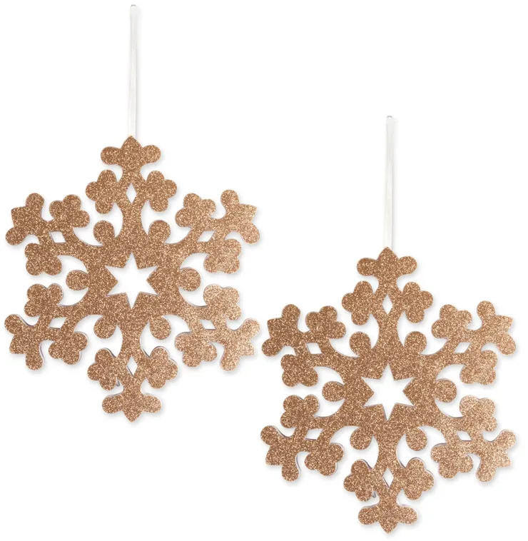 Set of 2 Gold Snowflake Hanging Christmas Ornaments 12.2"