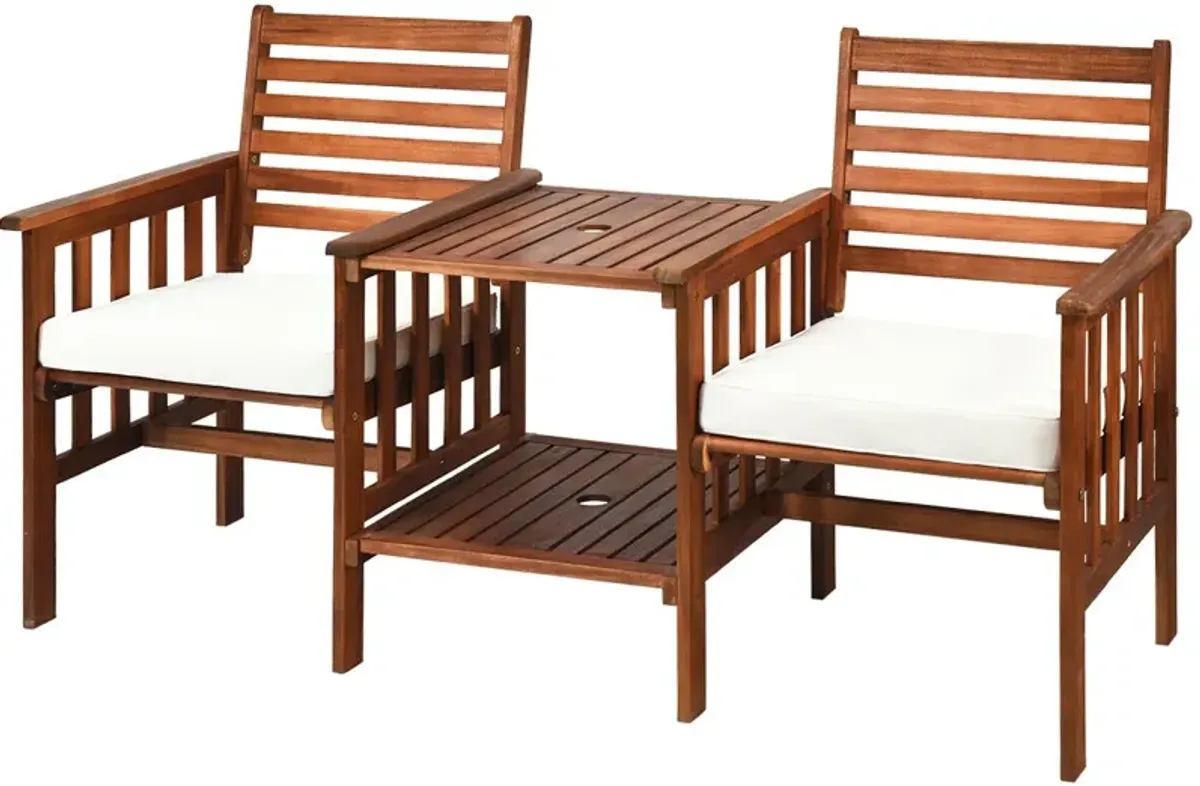 3 pcs Outdoor Patio Table Chairs Set Acacia Wood Loveseat