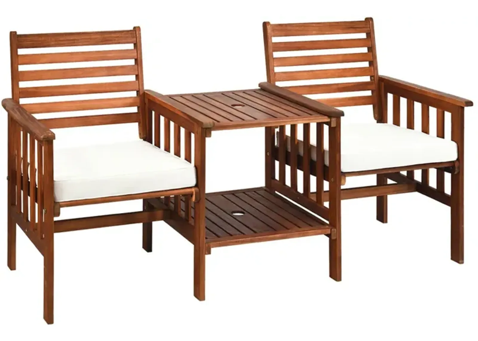 3 pcs Outdoor Patio Table Chairs Set Acacia Wood Loveseat