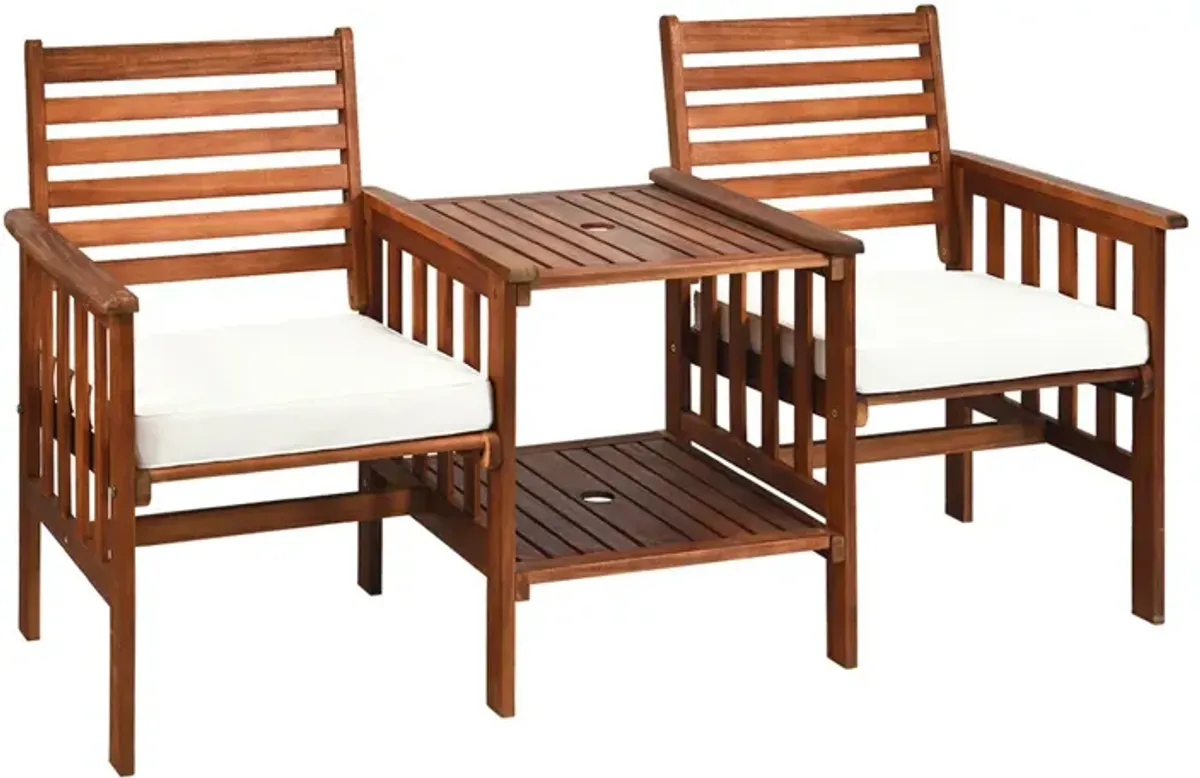 3 pcs Outdoor Patio Table Chairs Set Acacia Wood Loveseat