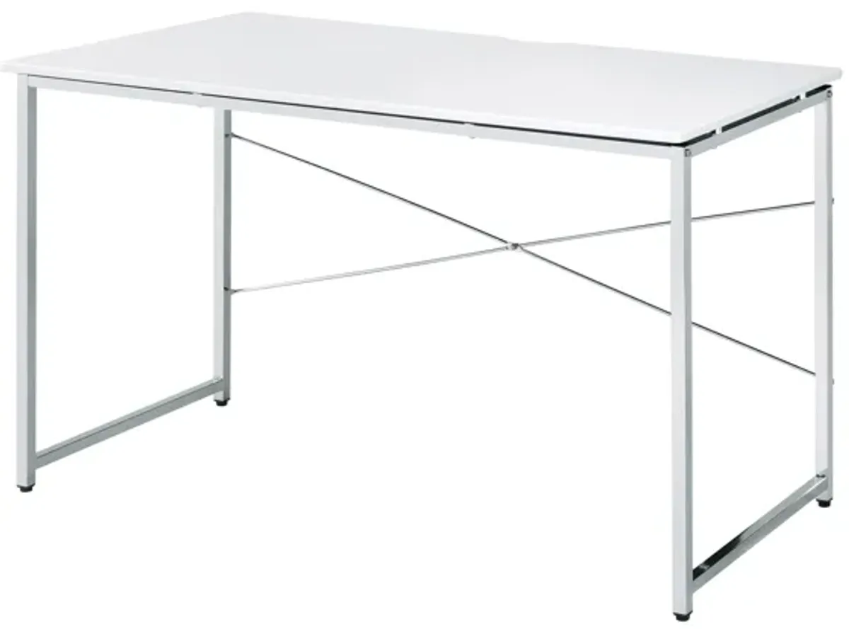 ACME Tennos Writing Desk(Same AC00903), White & Chrome Finish