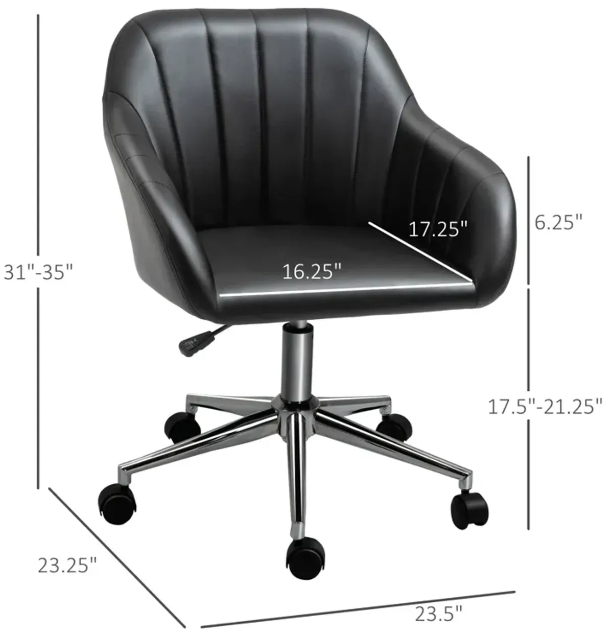 Black Living Room Chair: Mid-Back PU Leather Swivel Tub Chair