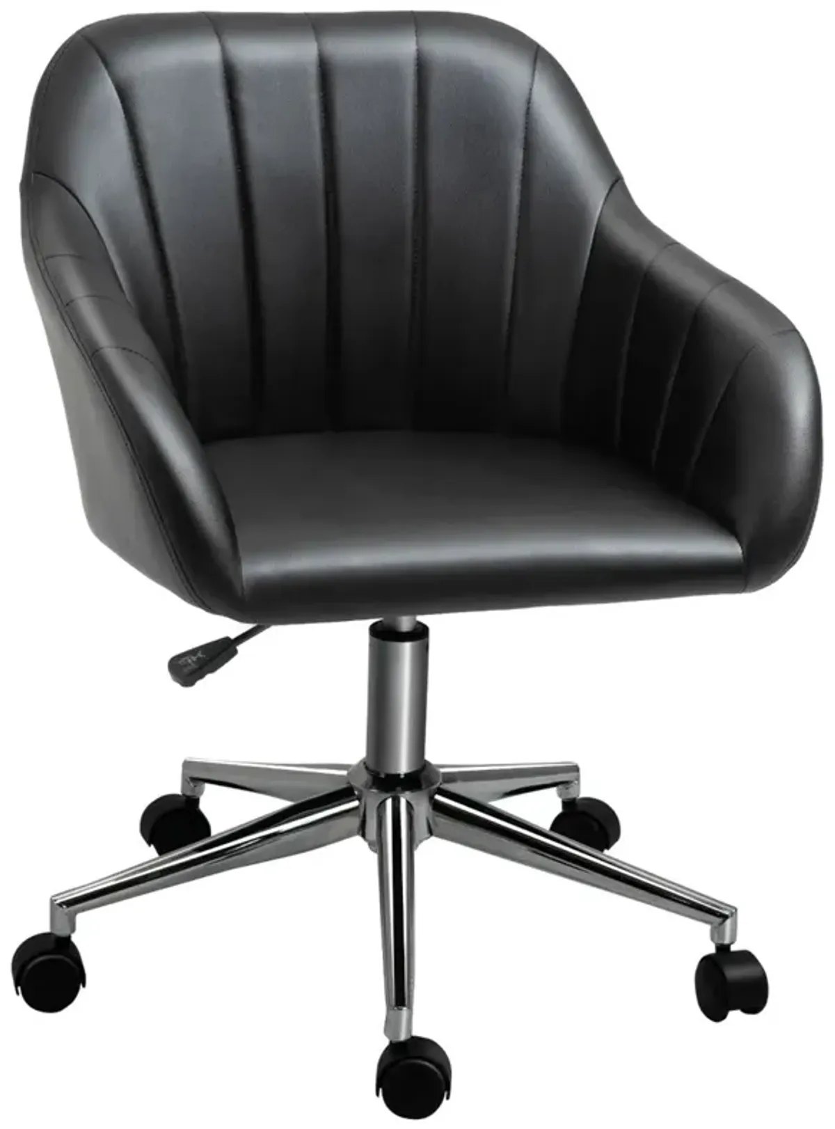 Black Living Room Chair: Mid-Back PU Leather Swivel Tub Chair