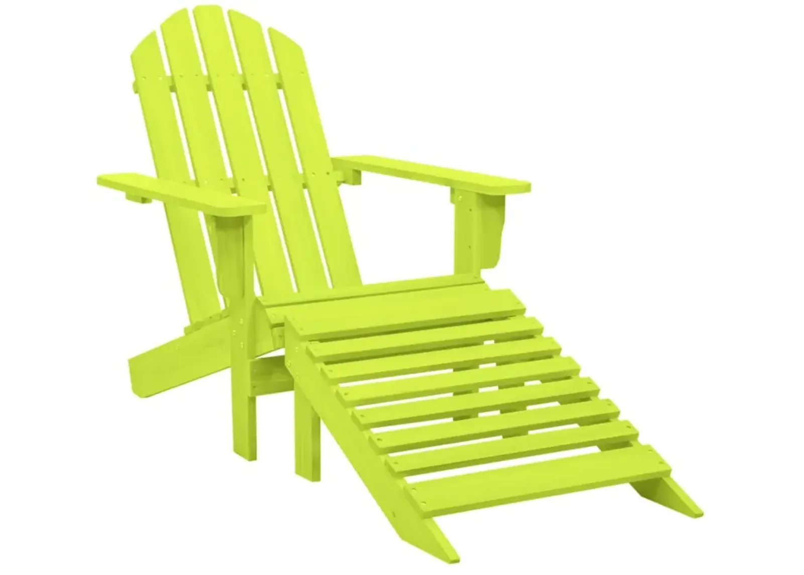 vidaXL Modern Adirondack Patio Chair with Detachable Ottoman, Weather Resistant Outdoor Furniture, Solid Fir Wood Construction - Green