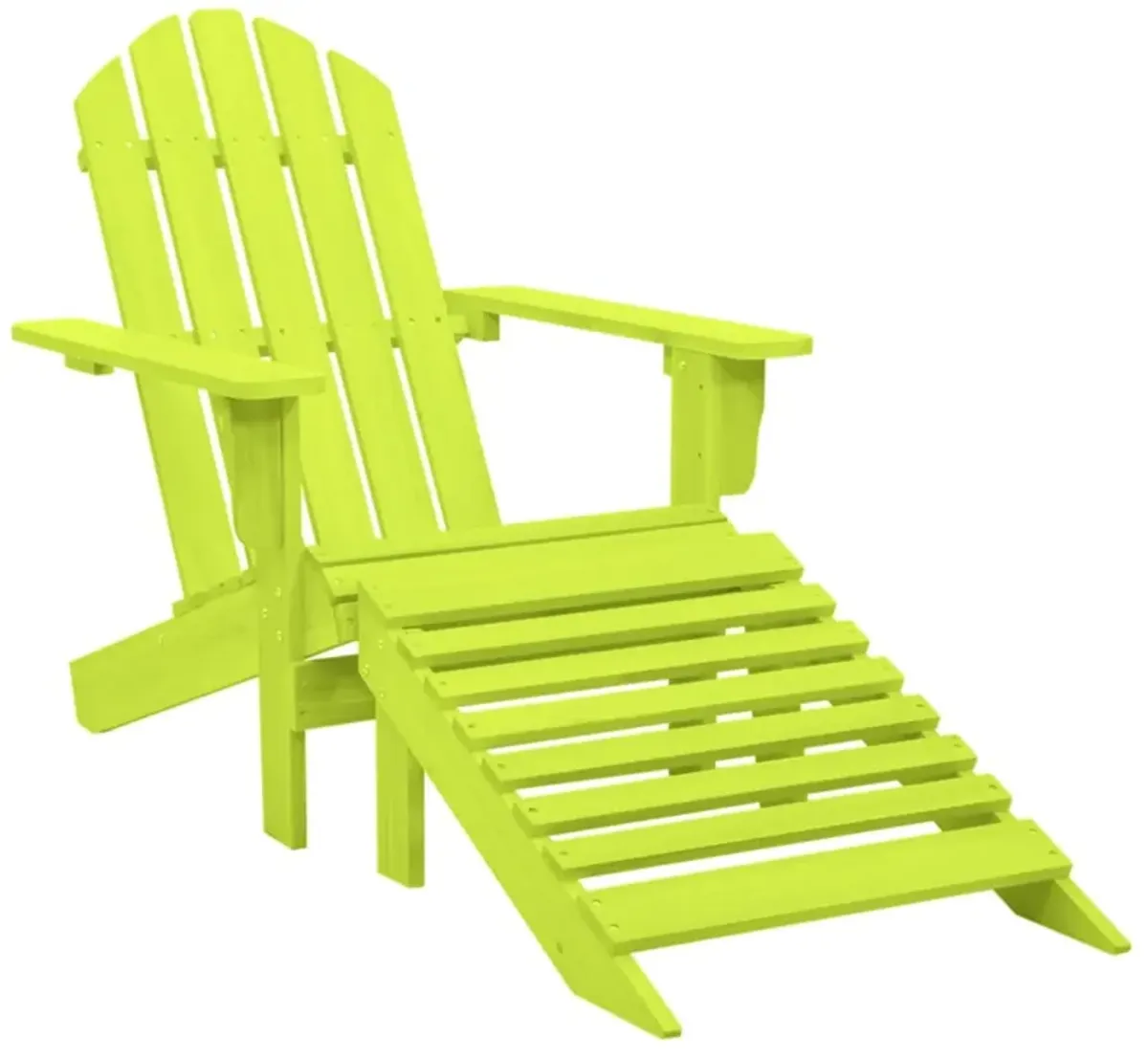 vidaXL Modern Adirondack Patio Chair with Detachable Ottoman, Weather Resistant Outdoor Furniture, Solid Fir Wood Construction - Green