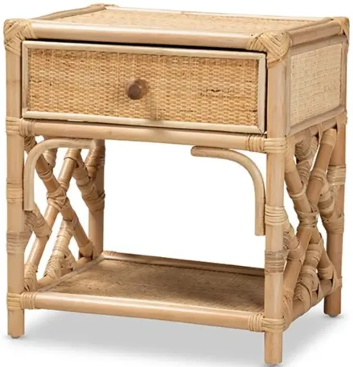 Baxton Studio Camara Modern Bohemian Natural Brown Rattan 1-Drawer Nightstand