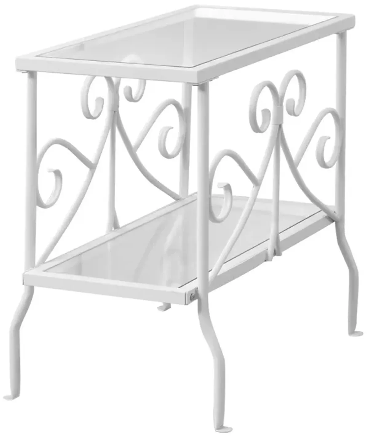 Monarch Specialties I 3105 Accent Table, Side, End, Nightstand, Lamp, Living Room, Bedroom, Metal, Tempered Glass, White, Clear, Traditional