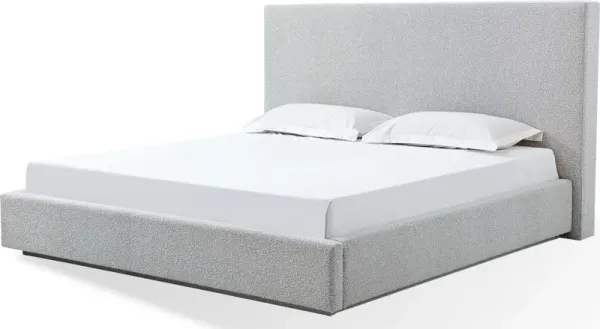 One California King-size Upholstered Platform Bed in Cotton Ball Boucle