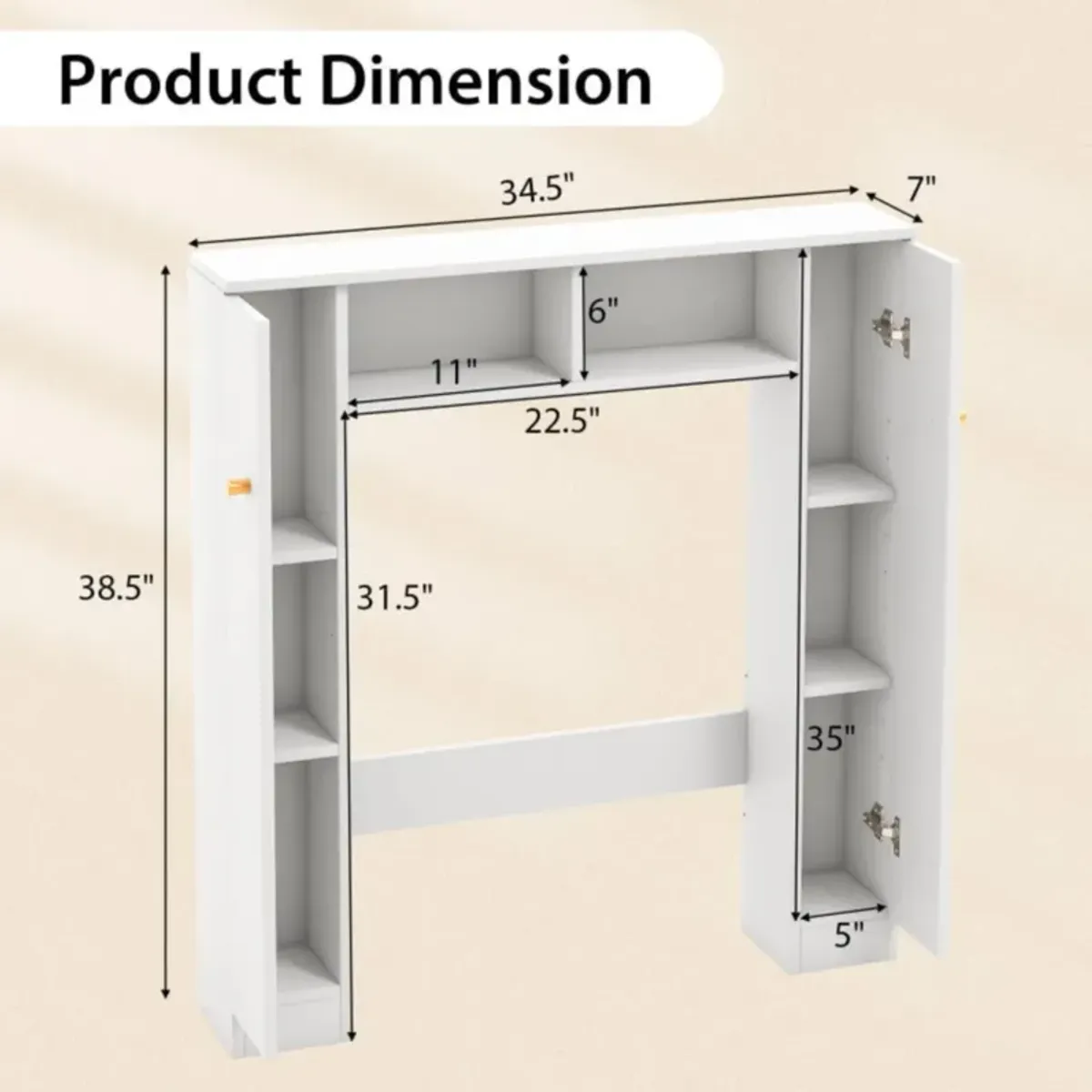 Hivvago Over The Toilet Storage Cabinet with 2 Open Compartments and 4 Adjustable Shelves