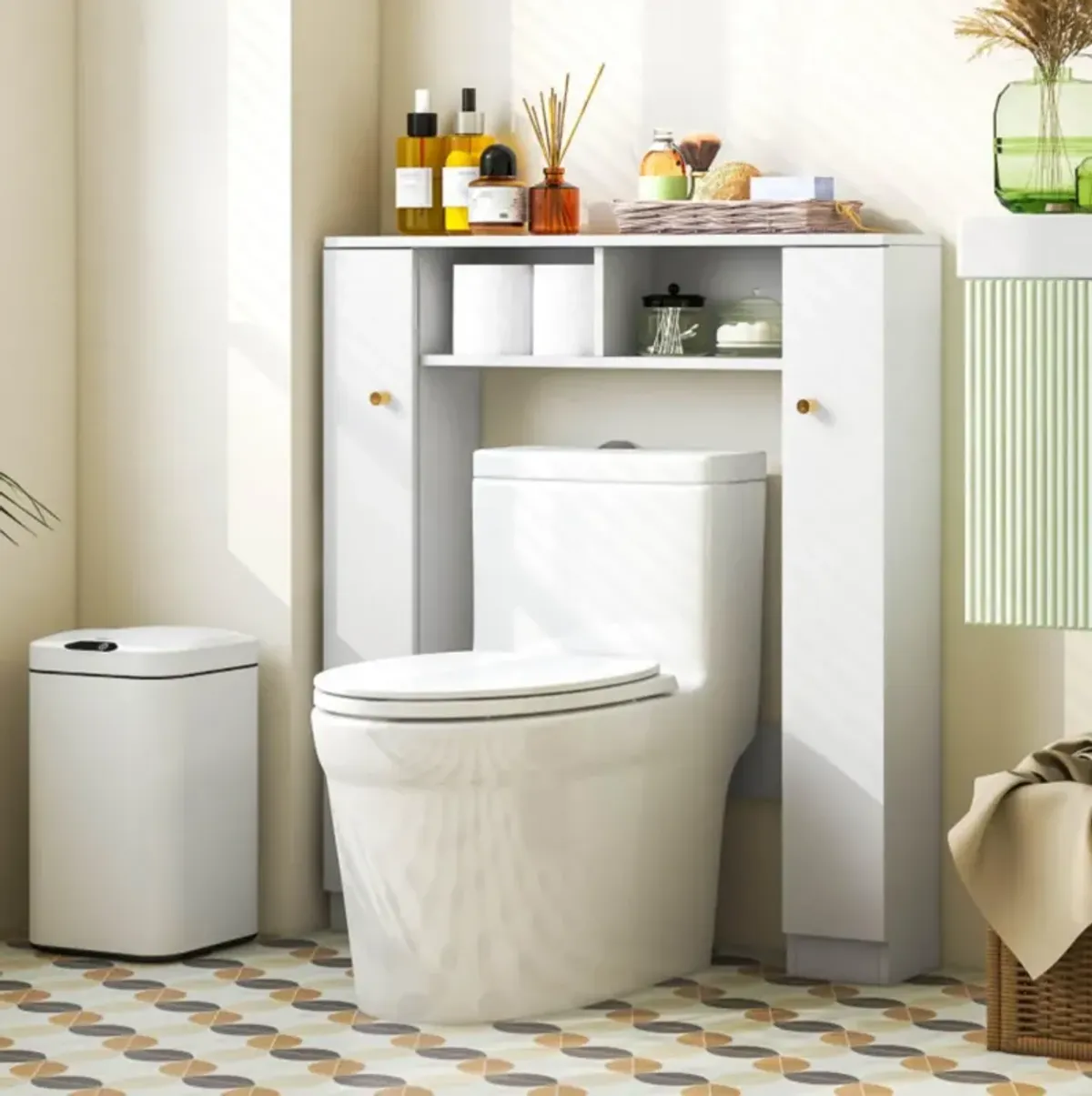 Hivvago Over The Toilet Storage Cabinet with 2 Open Compartments and 4 Adjustable Shelves