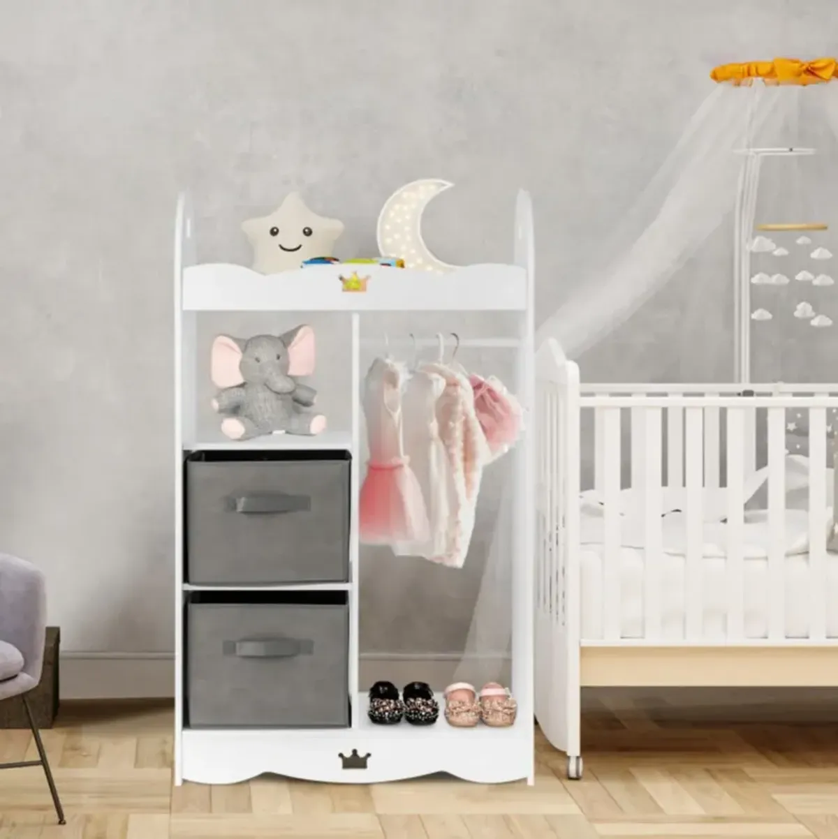 Hivvago Kids Dress up Storage Costume Closet with Mirror and Toy Bins-White