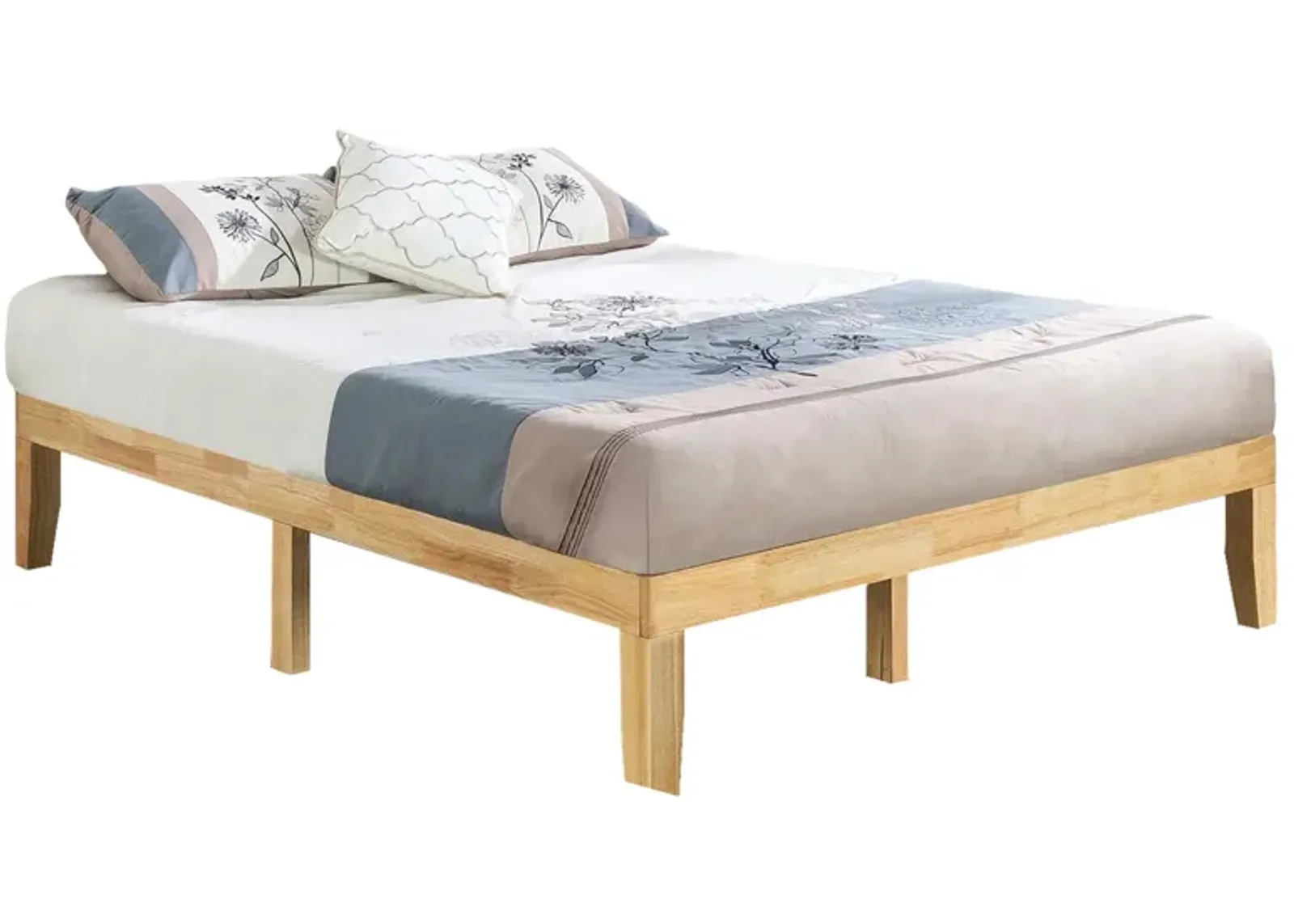 QuikFurn Full size Solid Wood Platform Bed Frame in Natural Finish