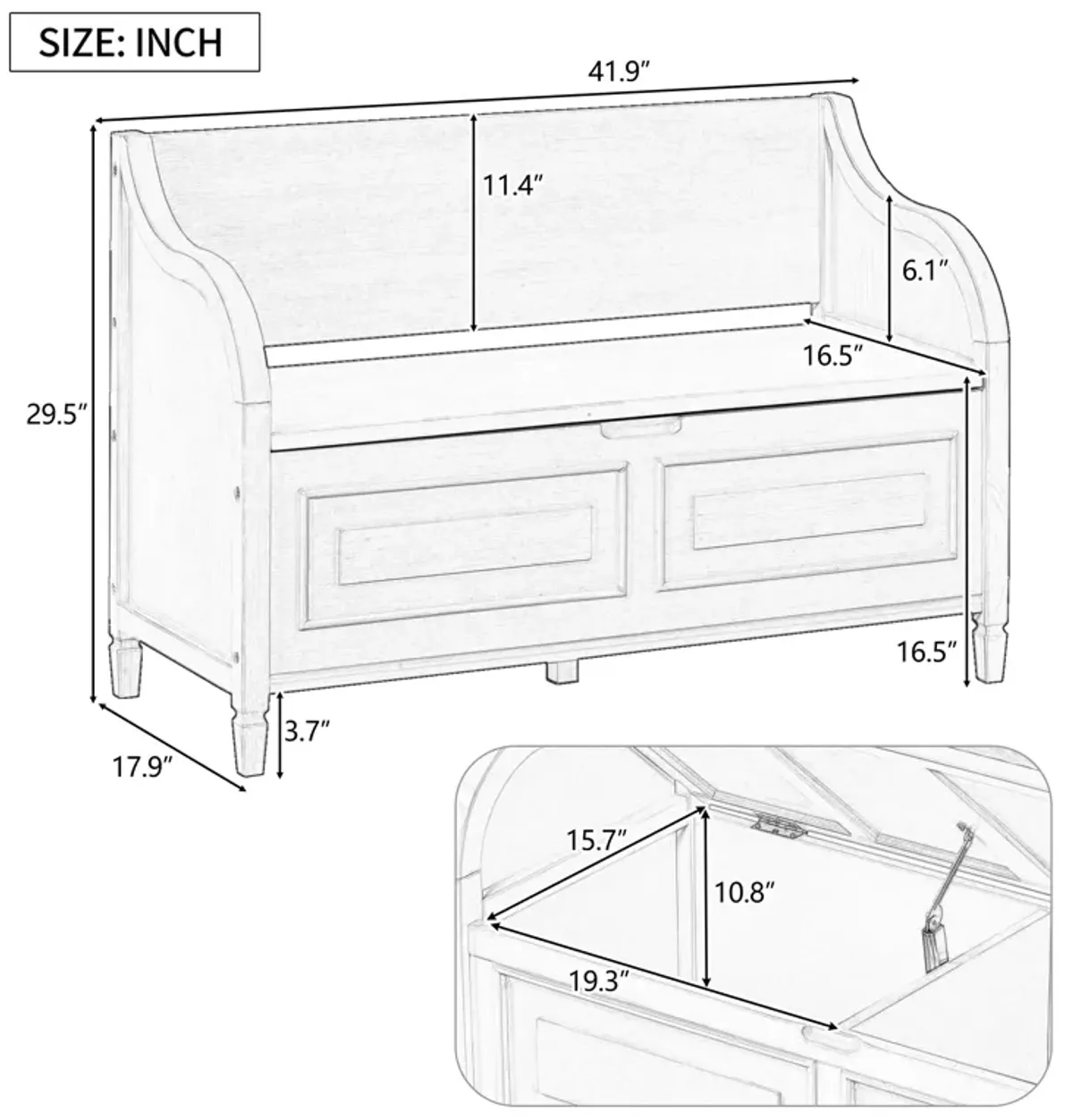 Rustic Style Solid Wood Entryway Multifunctional Storage Bench With Safety Hinge (Gray Wash+ Beige)