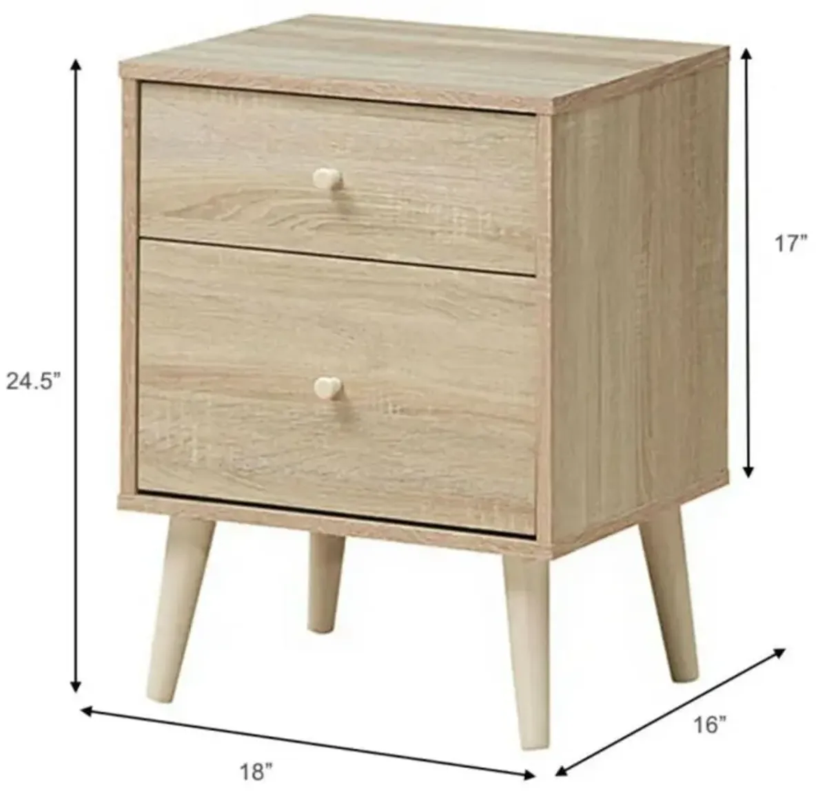 Hivvago 2-Drawer Nightstand Beside End Side Table with Rubber Legs