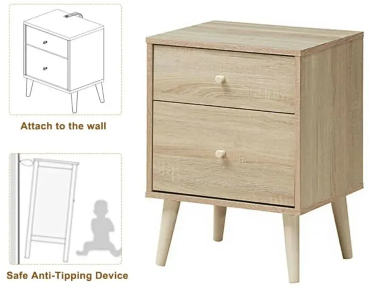 Hivvago 2-Drawer Nightstand Beside End Side Table with Rubber Legs