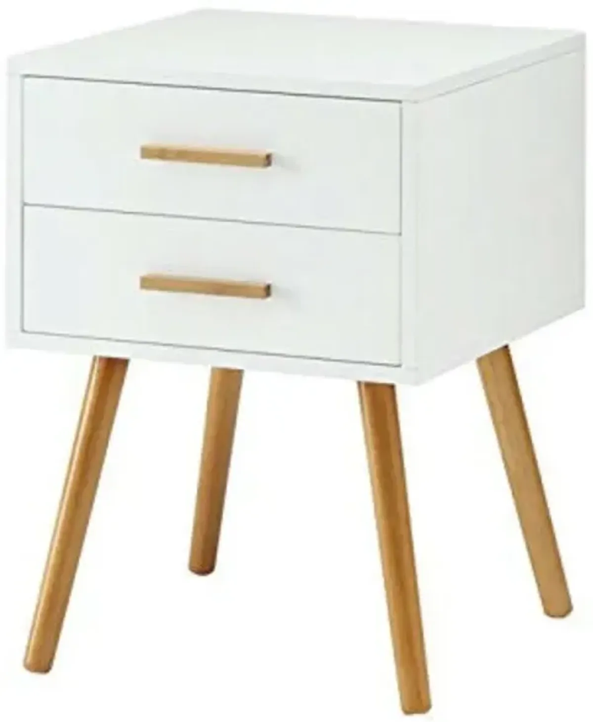 Hivvago Modern 2-Drawer End Table Nightstand in White with Mid-Century Style Wood Legs