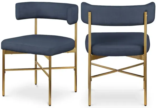 Meridian Furniture Rivage Deep Navy Durable Linen Textured Fabric Dining Chair, Set of 2