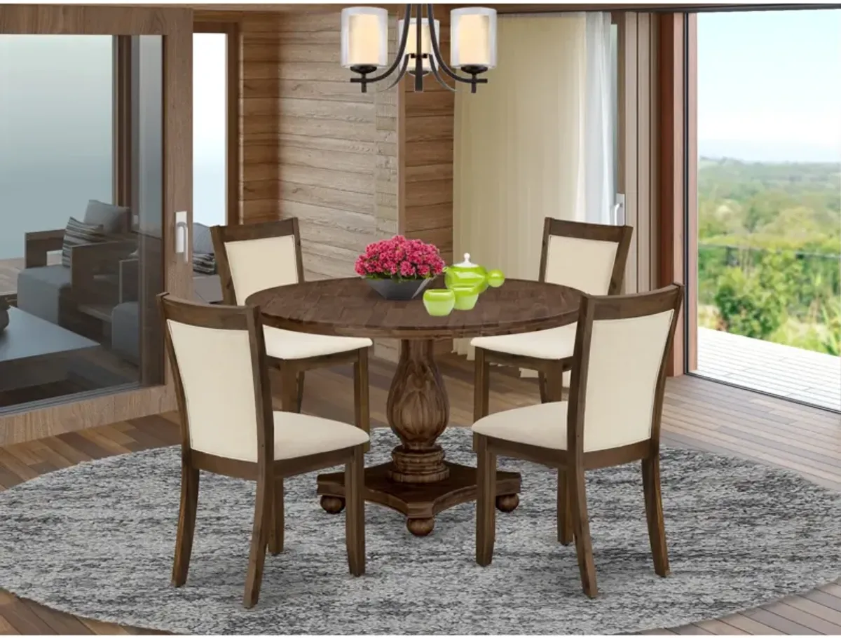 East West Furniture East West Furniture I2MZ5-NN-32 5-Pcs Dining Table Set - A Modern Kitchen Table and 4 Light Beige Linen Fabric Dining Room Chairs with Stylish Back (Sand Blasting Antique Walnut Finish)