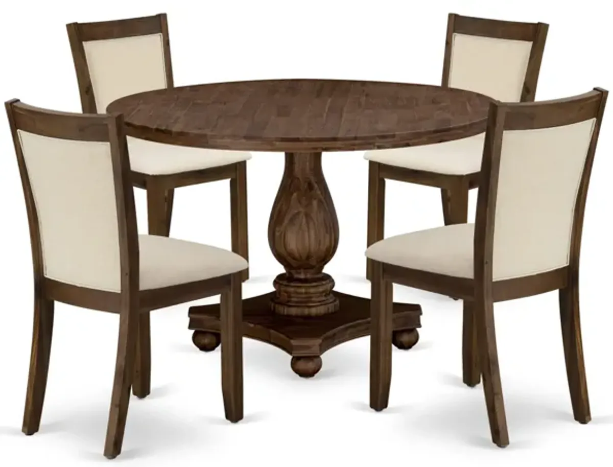 East West Furniture East West Furniture I2MZ5-NN-32 5-Pcs Dining Table Set - A Modern Kitchen Table and 4 Light Beige Linen Fabric Dining Room Chairs with Stylish Back (Sand Blasting Antique Walnut Finish)